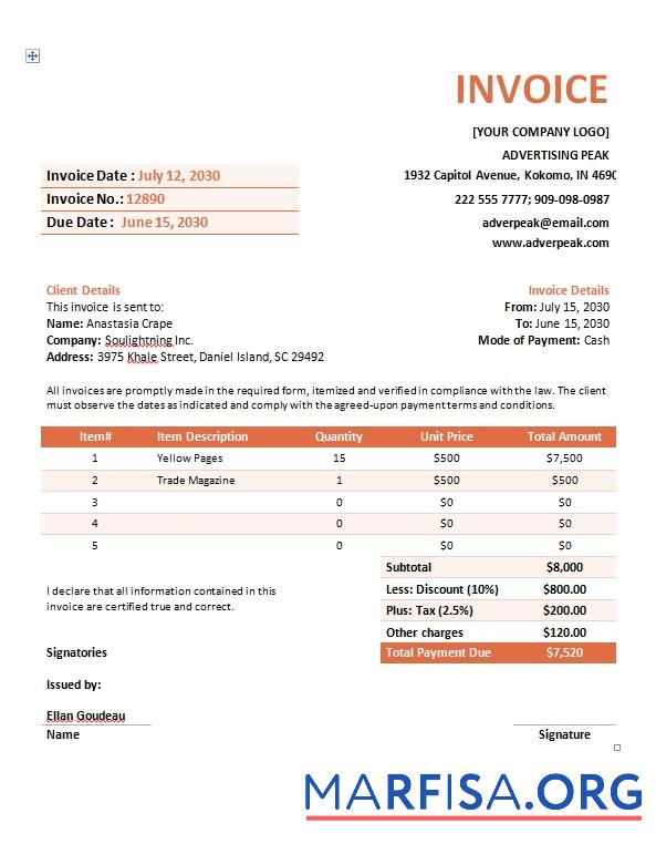Printable Advertising Company Invoice Template